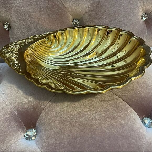 Brasscrafters American Family Large Vintage Brass Shell Serving Tray Gold - Picture 4 of 13